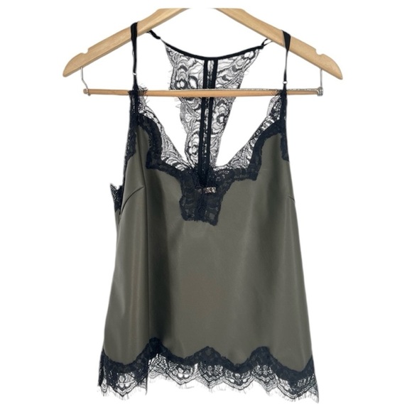 Gold Hawk Tops - NWT Gold Hawk Faux Leather‎ Olive Green Lace Black Cami Top